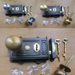 Cast iron rustic vintage Victorian old English style door rim lock latch rim knob door handles set period home