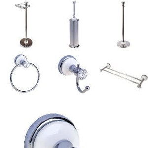 VINTAGE Crown LONDRA PARIGI Accessori da bagno in ceramica tradizionali retrò in stile antico cromati e bianchi