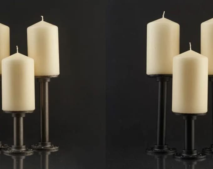 SET OF 3 Rustic Vintage industrial steampunk Pipe cast iron table church Candle holder home decor