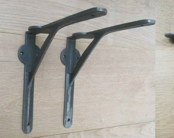 PAIR of cast iron Scaffold vintage old rustic Industrial steampunk wall shelf support brackets Shelving bracket