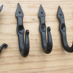Rustic iron coat hook Handforged blacksmith traditional retro vintage old victorian hanging utility hooks Black wax