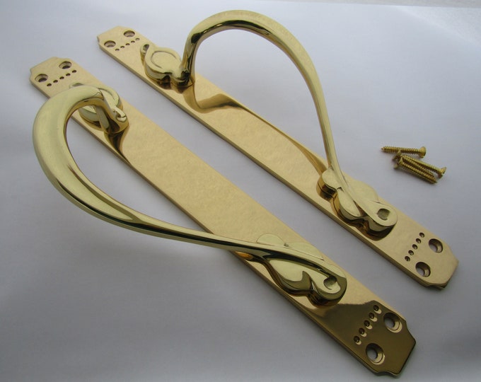 PAIR of Large BALMORAL PULL Handle On Plate Solid brass Ornate victorian Vintage retro pub café hotel traditional door handle Brass