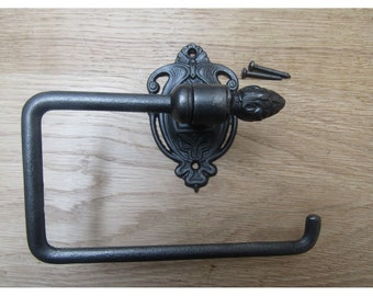 thumbnail image 2 of Ironmongery World Antique Cast Iron Toilet Roll Holder – Wall Mount, Rustic Black 2 of 4