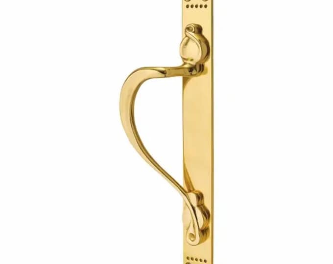 LH Large BALMORAL Pull Handle On Plate Solid brass Ornate victorian Vintage old pub café hotel traditional door handle Polished Brass