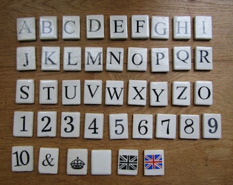 CERAMIC INSERTS TILES label Numbers 1 to 10 Alphabet letters A to Z /Signs rustic vintage Arts & Crafts Personalise shabby chic