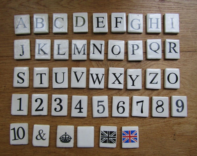 CERAMIC INSERTS TILES label Numbers 1 to 10 Alphabet letters A to Z /Signs rustic vintage Arts & Crafts Personalise shabby chic