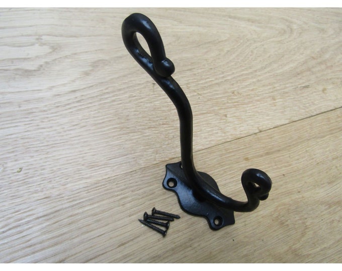 Rustic Iron coat hook PACK OF 5 or SINGLE cast iron Elephant Trunk Safari Animal hat & coat hooks Black antique
