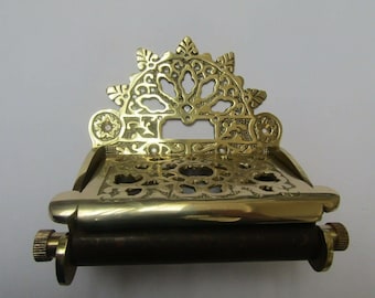 Solid brass vintage Ornate Antique Victorian old style Toilet lavatory loo Roll Holder POLISHED BRASS Decorative lid holder