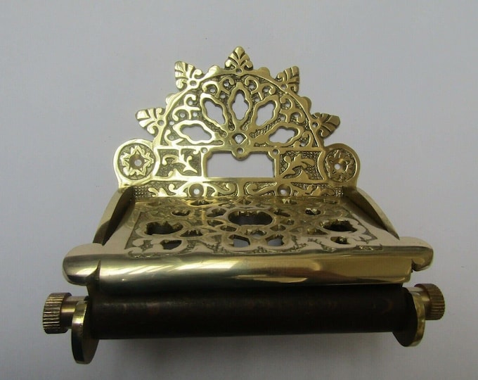 Solid brass vintage Ornate Antique Victorian old style Toilet lavatory loo Roll Holder POLISHED BRASS Decorative lid holder