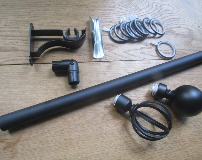 BLACK Traditional Curtain Pole Fittings Curtain rail/ Sphere Ball/Cage Finial/drapery pole Rings/wall support/Bay window L bracket