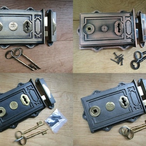 CAST IRON door lock latch traditional old vintage victorian rustic door rim lock