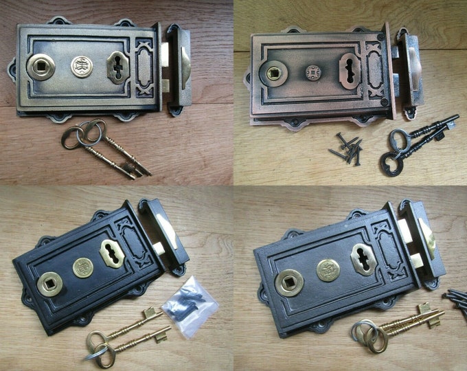 CAST IRON door lock latch traditional old vintage victorian rustic door rim lock