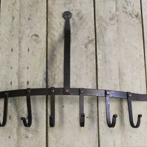 Hand forged Blacksmith Country cottage vintage rustic Kitchen utensil pot pan hook rail rack holder