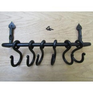 Rustic iron kitchen hooks old English Hand forged Blacksmith Country cottage vintage rustic Kitchen utensil pot pan hook rail rack holder