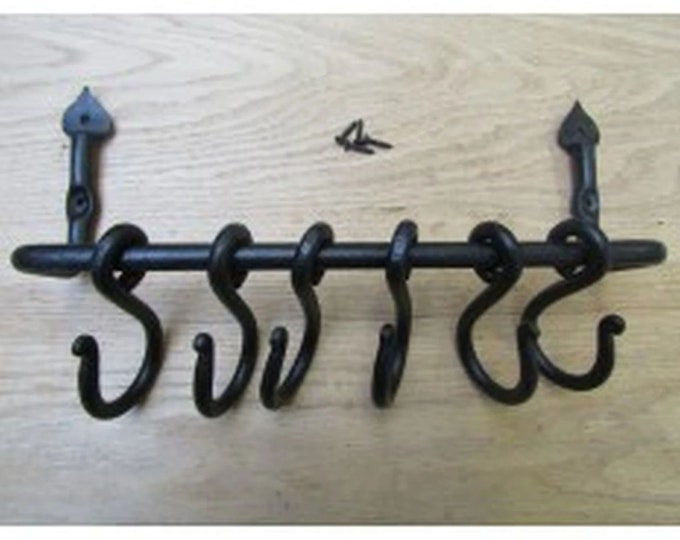 Rustic iron kitchen hooks old English Hand forged Blacksmith Country cottage vintage rustic Kitchen utensil pot pan hook rail rack holder