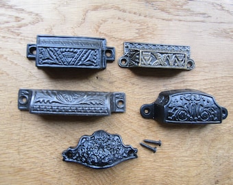 Tirador rústico de hierro con forma de concha. Tiradores de estilo retro victoriano para armarios, cajones, roperos y muebles de cocina.