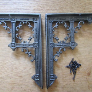 PAIR of MEDIEVAL BASILICA gothic cast iron shelf brackets Scaffold vintage old rustic wall shelf support brackets Shelving bracket antique