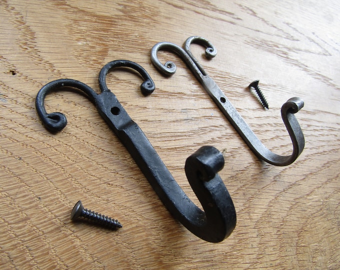 Rustic iron hook Handforged blacksmith traditional retro vintage old victorian hanging utility coat hooks peg  Black wax/Antique iron