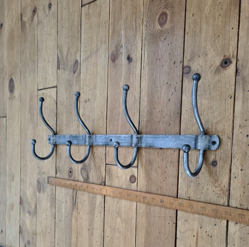 Vintage industrial Hand Forged style metal coat hook rail rack peg hanger distressed patina iron finish 4 HOOK -585MM