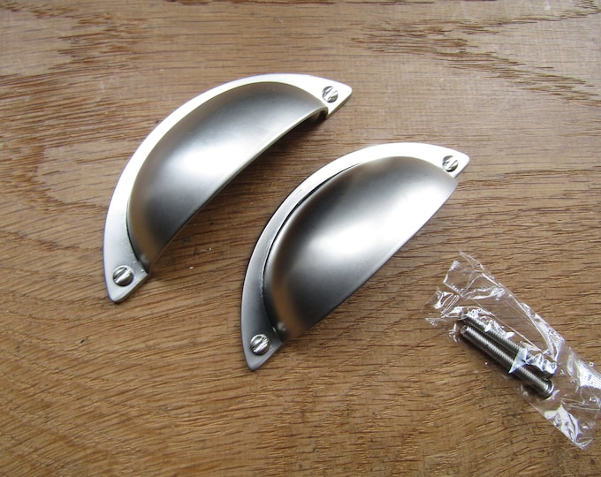 MATT NICKEL steel cup shell handle Retro cupboard cabinet drawer wardrobe kitchen furniture shell cup pull handles