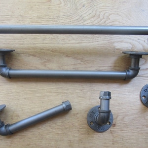 Steampunk industrial towel rail/toilet roll holder/robe hook/rustic iron old pipe Bathroom fittings vintage shabby chic
