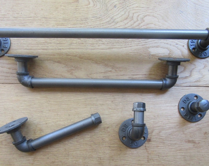 Steampunk industrial towel rail/toilet roll holder/robe hook/rustic iron old pipe Bathroom fittings vintage shabby chic