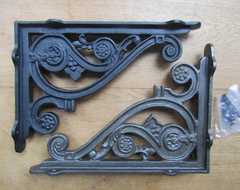 PAIR of LUDLOW HEAVY cast iron shelf brackets Scaffold vintage old rustic corbel wall shelf mantle support brackets Shelving bracket