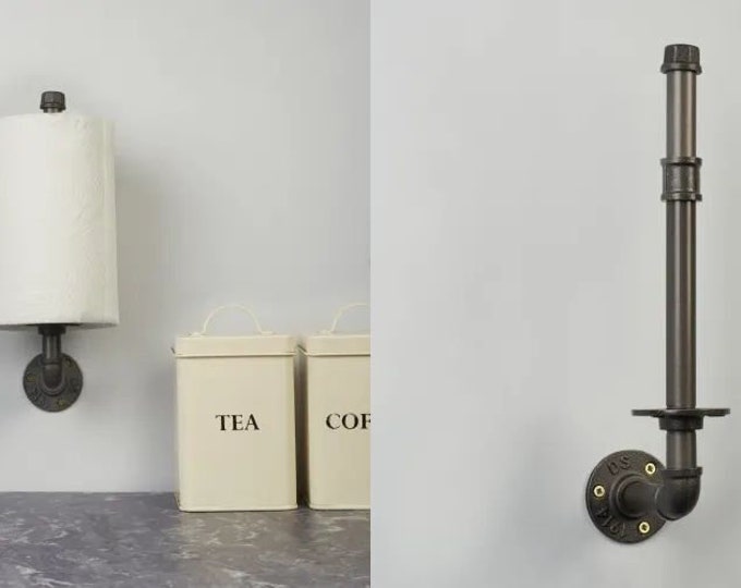 INDUSTRIAL PIPE KITCHEN Roll Holder iron rustic vintage Steampunk old style Wall mounted kitchen roll holder