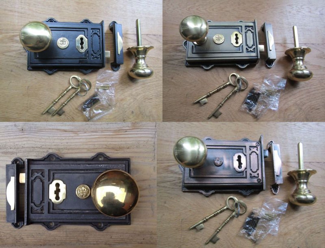 Vintage Cast Iron & Brass Rim Latch Lock – Hand-Aged Finish With Emergency Release – For Bathroom Or Bedroom Doors - View #11