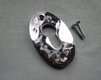 Rustic cast iron key hole cover escutcheon chrome on iron lock key hole cover escutcheon old vintage lock keyhole cover