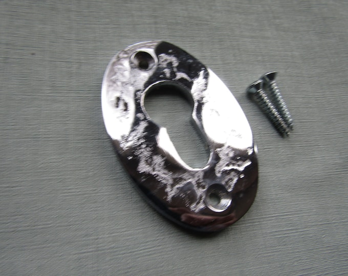 Rustic cast iron key hole cover escutcheon chrome on iron lock key hole cover escutcheon old vintage lock keyhole cover