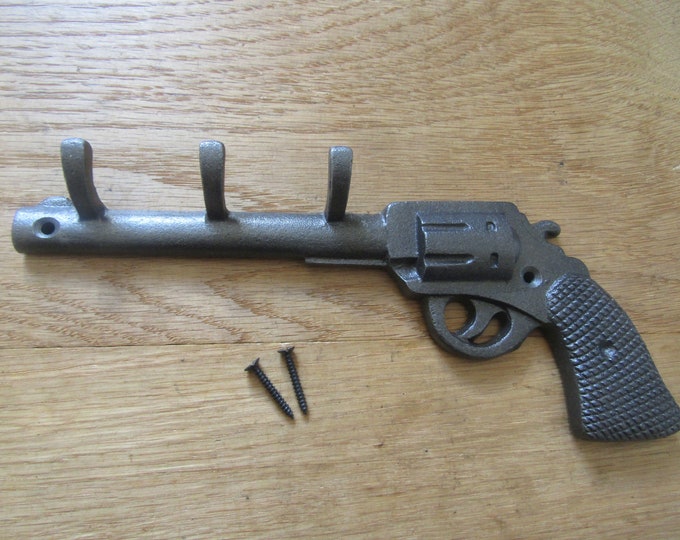 WILD WEST COWBOY Pistol key hanger cast iron rustic retro vintage old gun revolver coat hook antique iron
