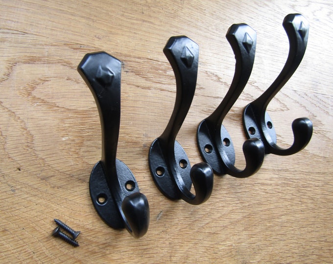 Rustic iron coat hook Classic cast iron rustic traditional retro vintage old victorian hat & coat hooks Antique Iron Waxed