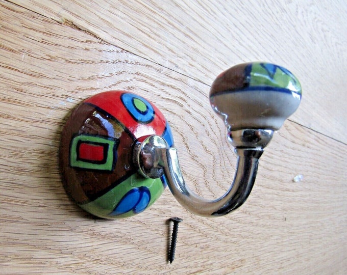 Ceramic retro vintage old style floral patterned robe utility hook shabby chic