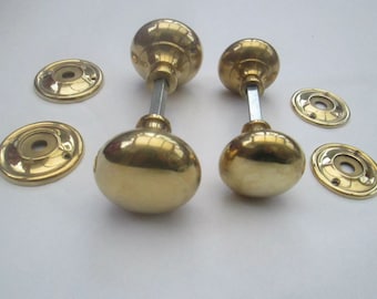 Unlacquered brass cottage door rim knobs Round vintage Victorian rustic old English style door rim knobs door handles period country home