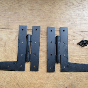 Pair Of H L Hinge Hand Forged Blacksmith Wrought iron Black wax Door Old English Cottage Style