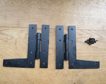 Pair Of H L Hinge Hand Forged Blacksmith Wrought iron Black wax Door Old English Cottage Style