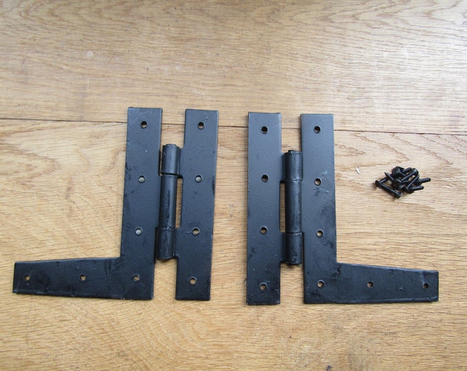 Pair Of H L Hinge Hand Forged Blacksmith Wrought iron Black wax Door Old English Cottage Style