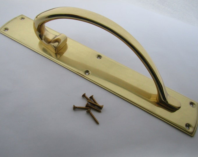 RH Large WINDSOR PULL Handle On Plate Solid brass Finger plate Ornate victorian Vintage pub café hotel traditional door handle Brass