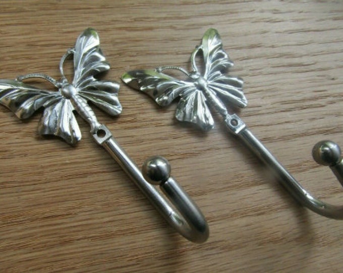 Pair Of BUTTERFLY Curtain Valance Drape Tie Back Hooks Hold Backs Metal Tassel Hook CHROME