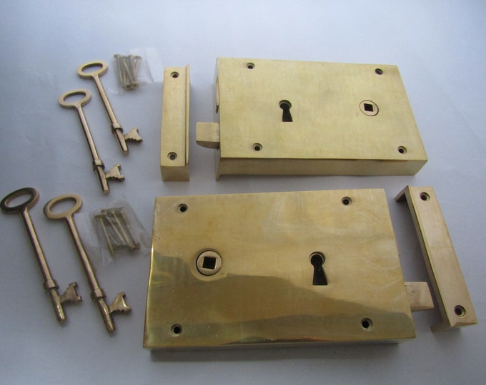 Large HEAVY SOLID BRASS Georgian Manor box lock rim door lock latch traditional old vintage Victorian rustic door rim lock