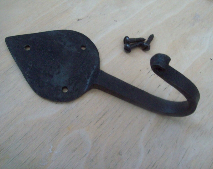 Rustic iron coat hook Handforged blacksmith traditional retro vintage old victorian hanging utility hooks Black wax