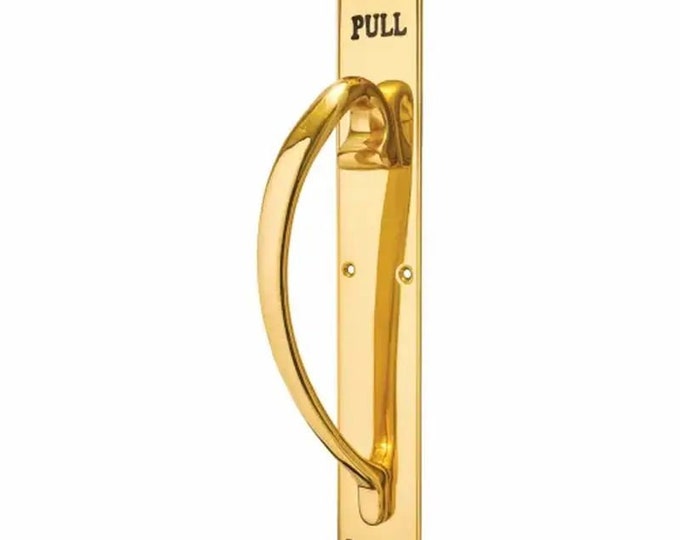 LH Large WINDSOR PULL Handle On Plate Solid brass Finger plate Ornate victorian Vintage pub café hotel traditional door handle Brass
