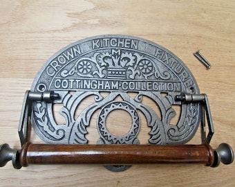 CROWN KITCHEN ROLL Holder cast iron rustic vintage old country cottage style kitchen paper roll holder