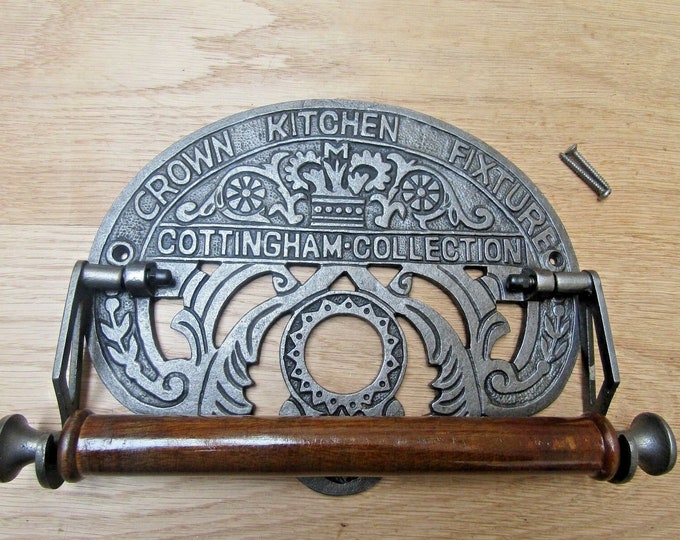 CROWN KITCHEN ROLL Holder cast iron rustic vintage old country cottage style kitchen paper roll holder