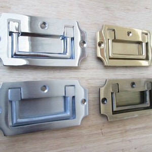 SOLID BRASS MILITARY chest handle vintage old English furniture recessed drawer cupboard flush inset trap handles Campaign pull
