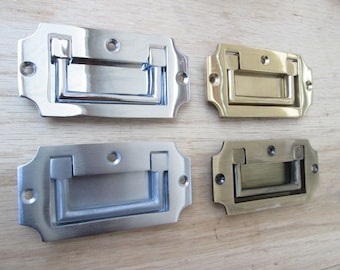 SOLID MESSING MILITARY Truhe Griff Vintage alte englische Möbel versenkt Schubladenschrank bündig eingesetzte Trapezgriffe Kampagne ziehen