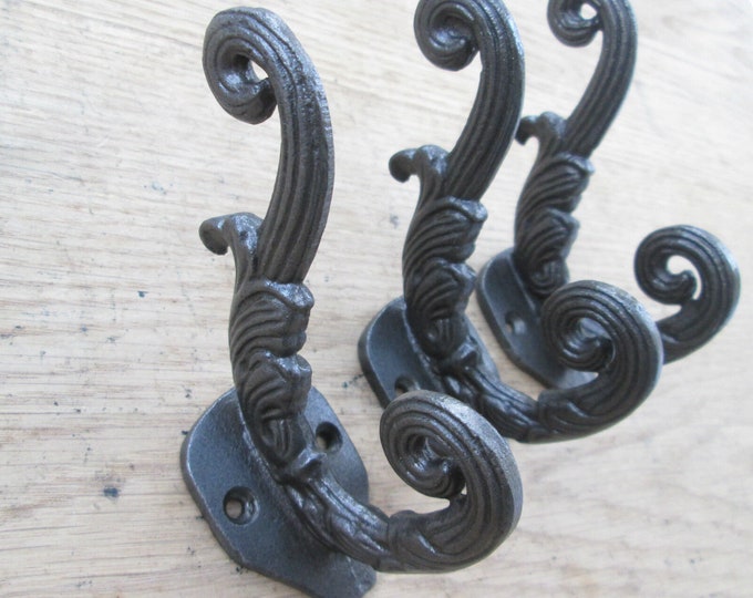 Rustic Iron coat hook PACK OF 5 or SINGLE Majestic swirl cast iron Vintage old English decorative ornate hat & coat hooks Antique iron