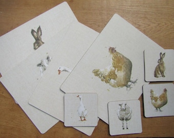 Animal Farmhouse Kitchen country cottage Dining Table Mat Tea Coffee Cup table protectors Coasters placemats