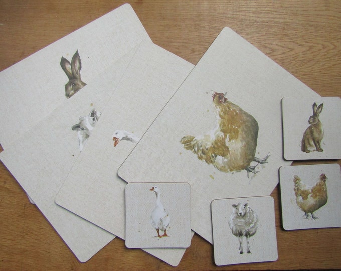 Animal Farmhouse Kitchen country cottage Dining Table Mat Tea Coffee Cup table protectors Coasters placemats